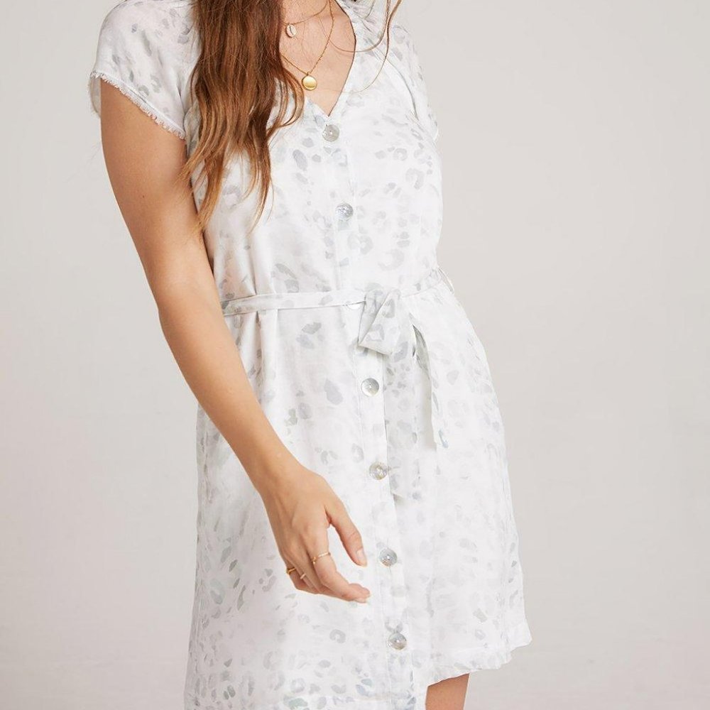 Bella Dahl Elastic Neck Raglan Dress - Leopard Spots Olive Green